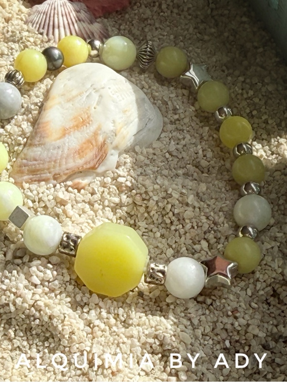 DOPAMINE + yellow jade hand crafted beaded statement bracelet/harmony & balance